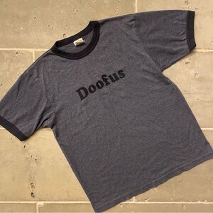 Vintage Ringer T Shirt “Doofus” Graphic Size Large Tee 90s